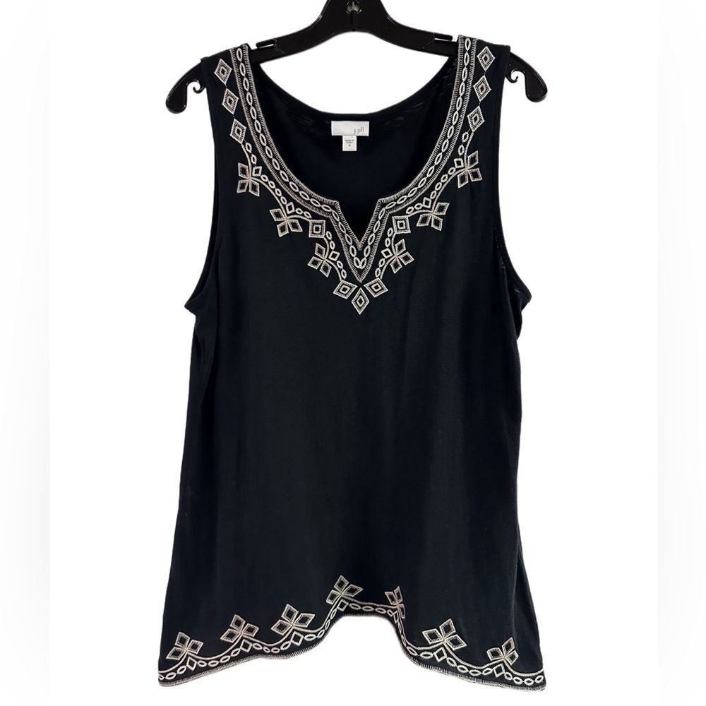 J Jill Black Embroidered Sleeveless Tunic Top Size M
